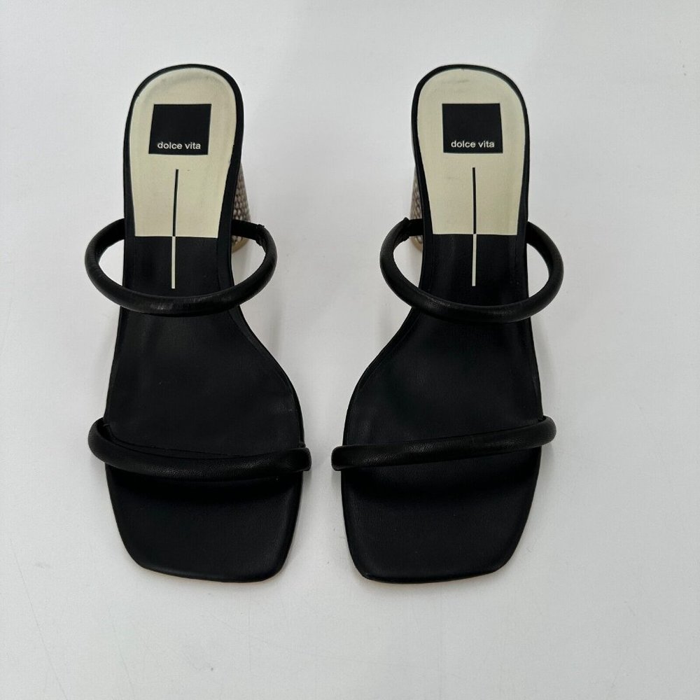 Dolce Vita Black Noles Double Strap Slip-on Heeled Sandal Snakeskin Heel size 10 - Picture 5 of 7